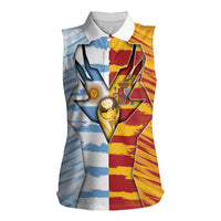 Custom Argentina And Spain Football Women Sleeveless Polo Shirt Split Flag Golden Trophy Grunge