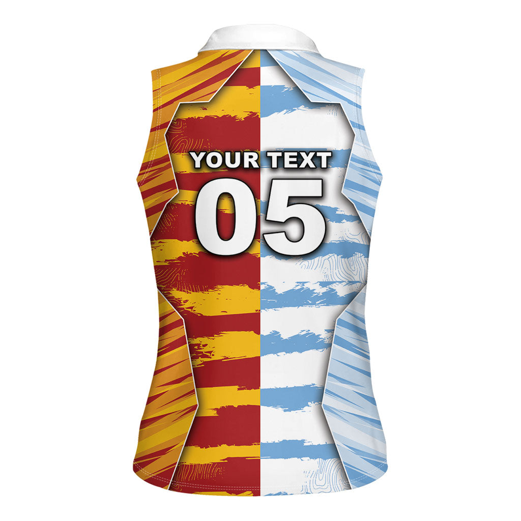 Custom Argentina And Spain Football Women Sleeveless Polo Shirt Split Flag Golden Trophy Grunge