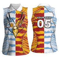 Custom Argentina And Spain Football Women Sleeveless Polo Shirt Split Flag Golden Trophy Grunge