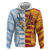Custom Argentina And Spain Football Zip Hoodie Split Flag Golden Trophy Grunge