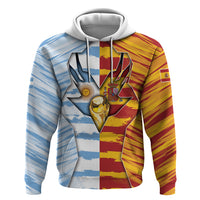 Custom Argentina And Spain Football Zip Hoodie Split Flag Golden Trophy Grunge