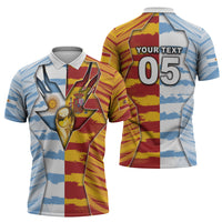 Custom Argentina And Spain Football Zipper Polo Shirt Split Flag Golden Trophy Grunge