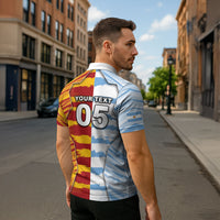 Custom Argentina And Spain Football Zipper Polo Shirt Split Flag Golden Trophy Grunge