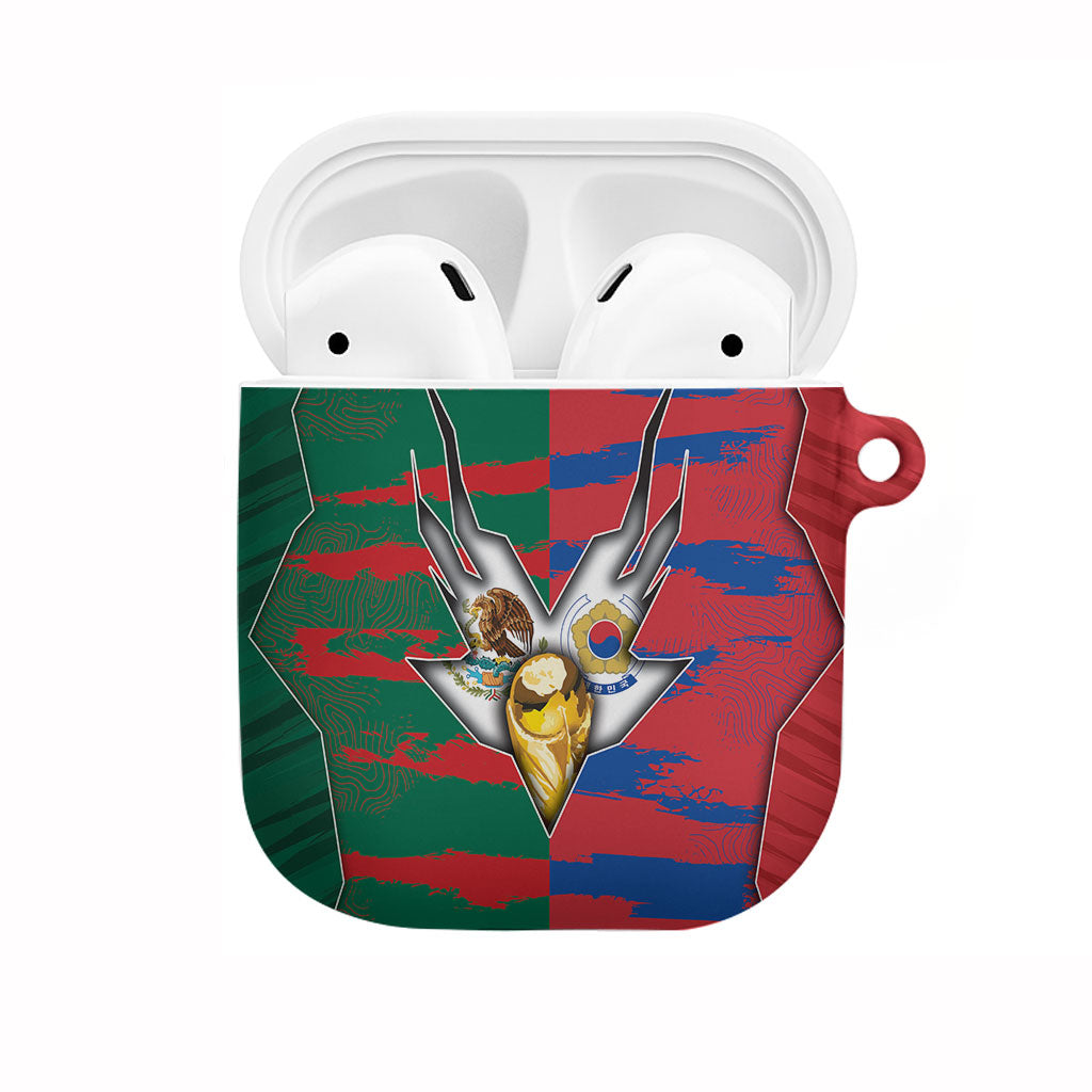Mexico And Korean Football AirPods Case Split Flag Golden Trophy Grunge