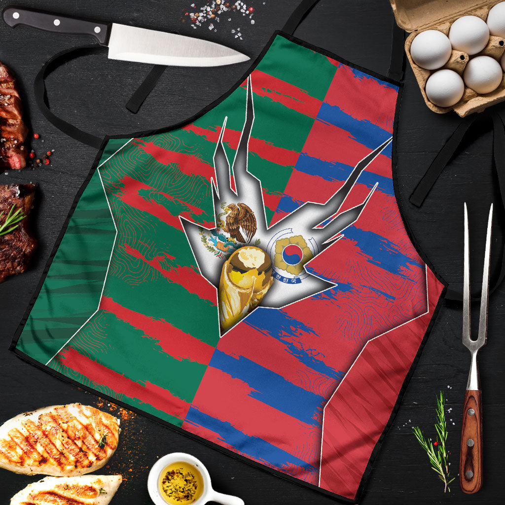 Mexico And Korean Football Apron Split Flag Golden Trophy Grunge