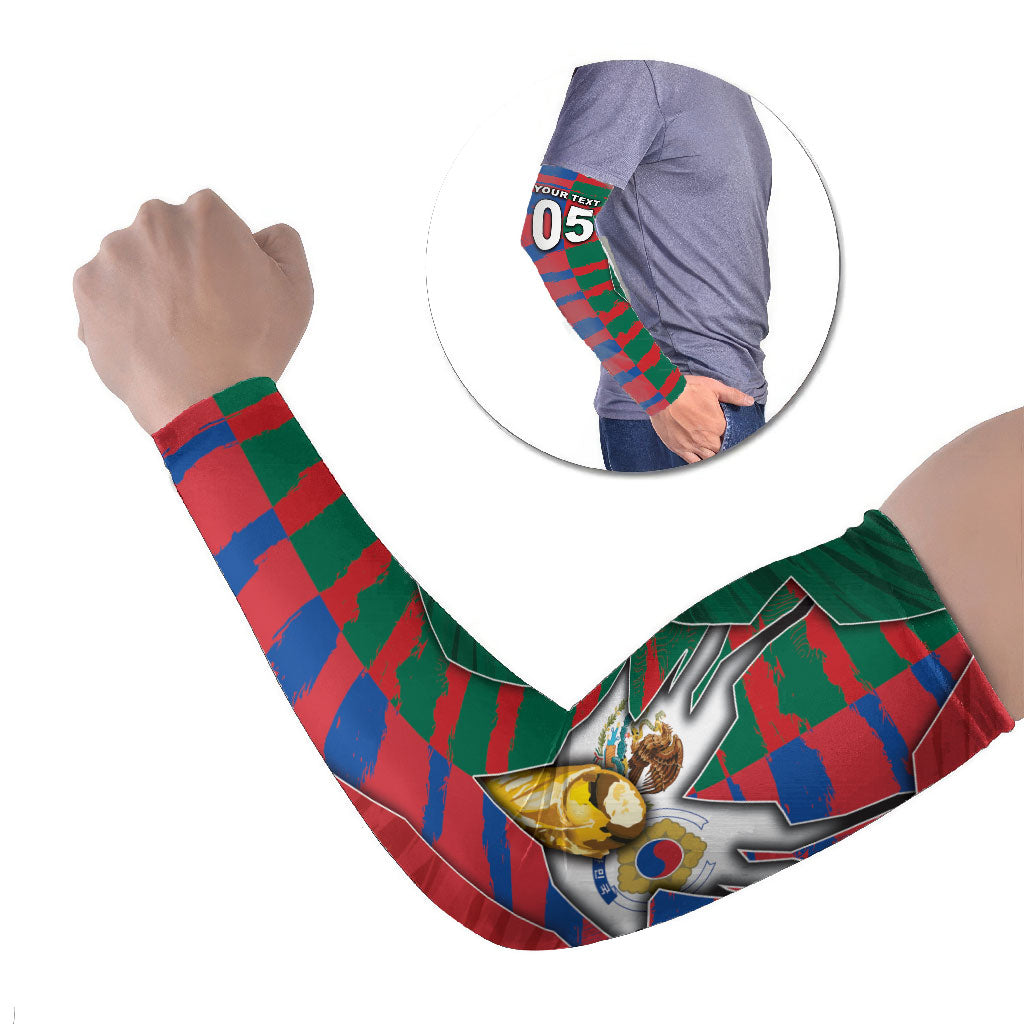 Custom Mexico And Korean Football Arm Sleeves Split Flag Golden Trophy Grunge