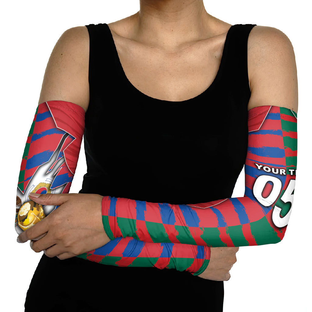 Custom Mexico And Korean Football Arm Sleeves Split Flag Golden Trophy Grunge