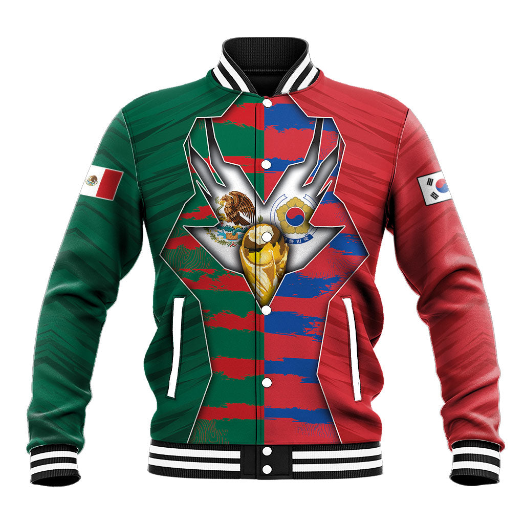 Custom Mexico And Korean Football Baseball Jacket Split Flag Golden Trophy Grunge