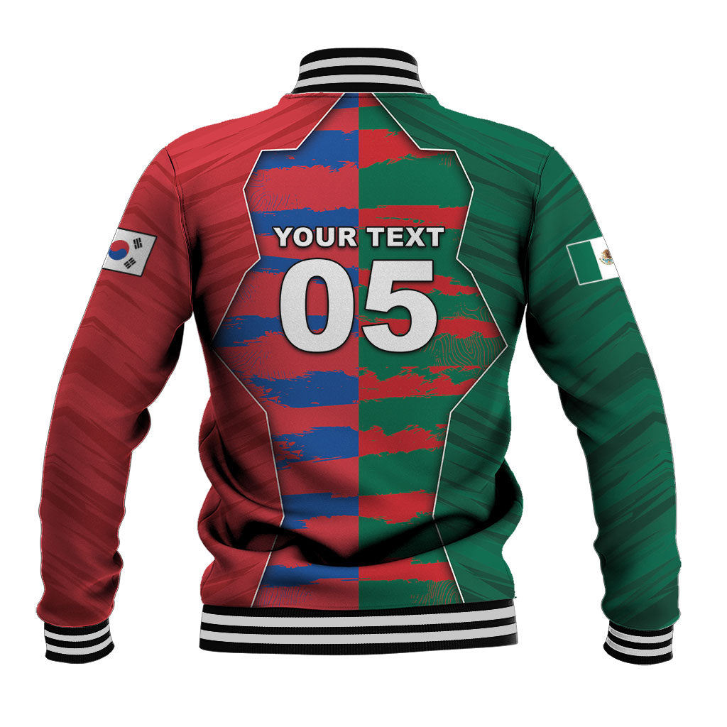 Custom Mexico And Korean Football Baseball Jacket Split Flag Golden Trophy Grunge