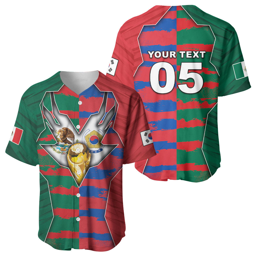 Custom Mexico And Korean Football Baseball Jersey Split Flag Golden Trophy Grunge