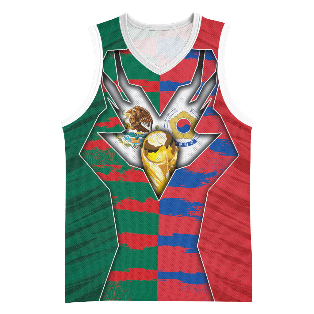 Custom Mexico And Korean Football Basketball Jersey Split Flag Golden Trophy Grunge