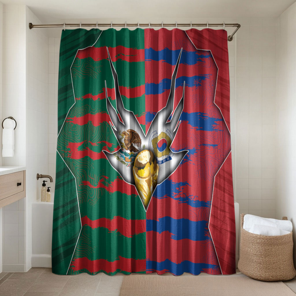 Mexico And Korean Football Bathroom Set Split Flag Golden Trophy Grunge