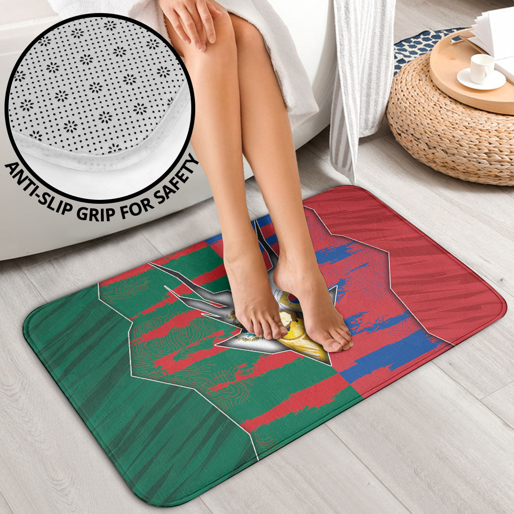 Mexico And Korean Football Bathroom Set Split Flag Golden Trophy Grunge