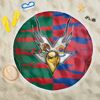 Mexico And Korean Football Beach Blanket Split Flag Golden Trophy Grunge
