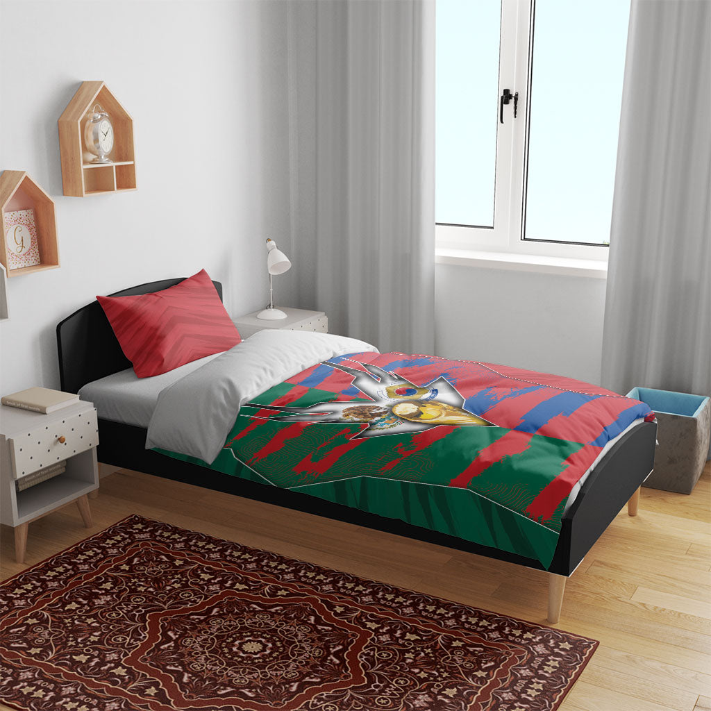 Mexico And Korean Football Bedding Set Split Flag Golden Trophy Grunge