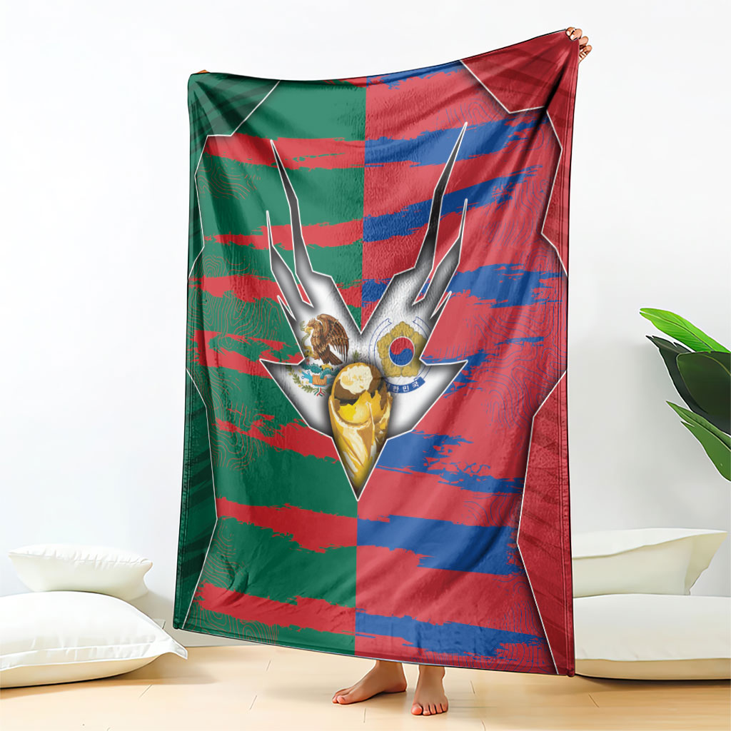 Mexico And Korean Football Blanket Split Flag Golden Trophy Grunge