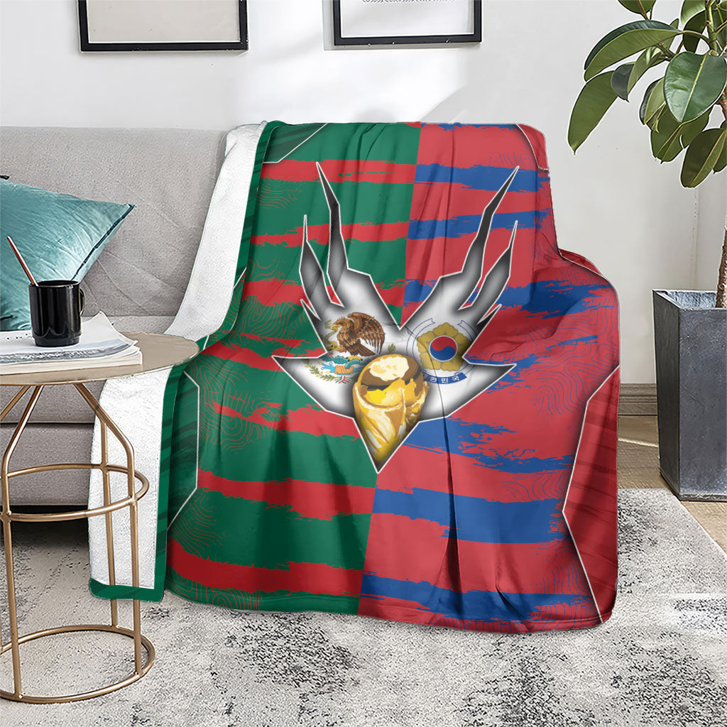 Mexico And Korean Football Blanket Split Flag Golden Trophy Grunge