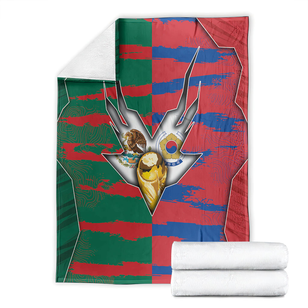 Mexico And Korean Football Blanket Split Flag Golden Trophy Grunge
