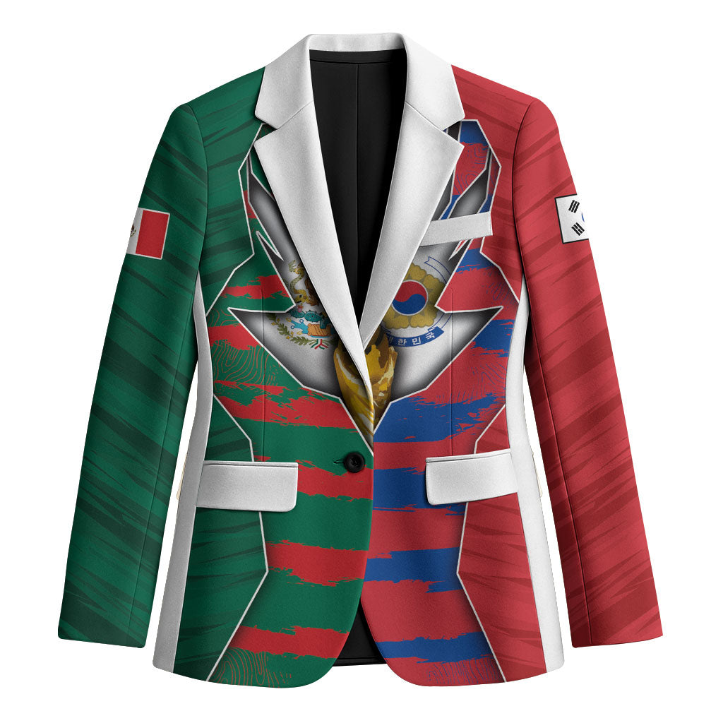 Custom Mexico And Korean Football Blazer Split Flag Golden Trophy Grunge