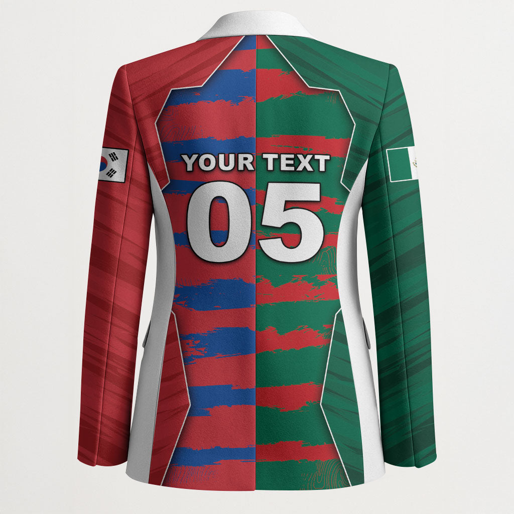 Custom Mexico And Korean Football Blazer Split Flag Golden Trophy Grunge