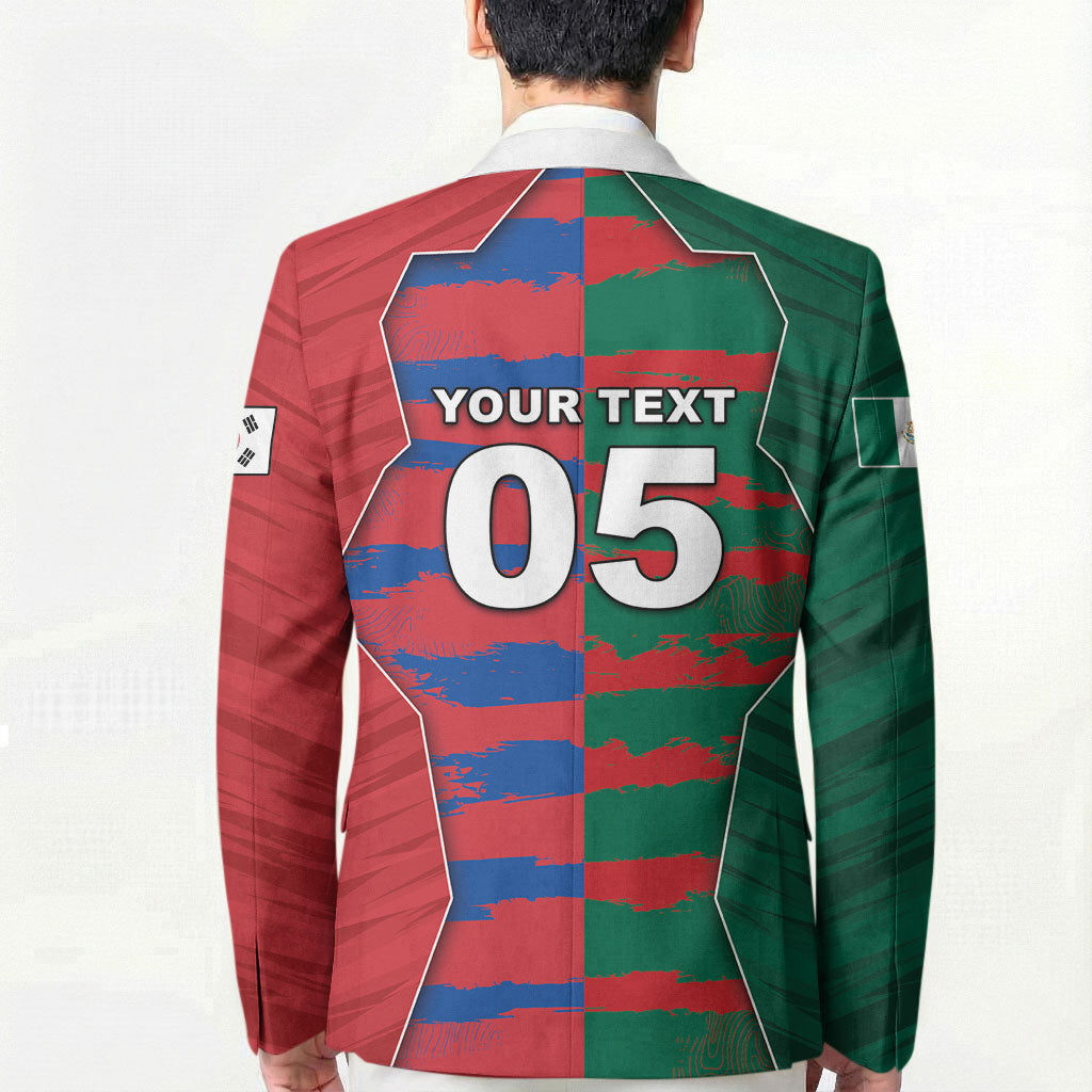 Custom Mexico And Korean Football Blazer Split Flag Golden Trophy Grunge