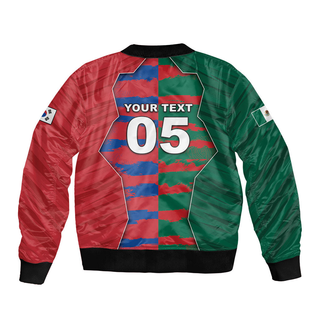 Custom Mexico And Korean Football Bomber Jacket Split Flag Golden Trophy Grunge