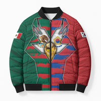 Custom Mexico And Korean Football Bomber Puffer Jacket Split Flag Golden Trophy Grunge
