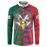 Custom Mexico And Korean Football Button Sweatshirt Split Flag Golden Trophy Grunge