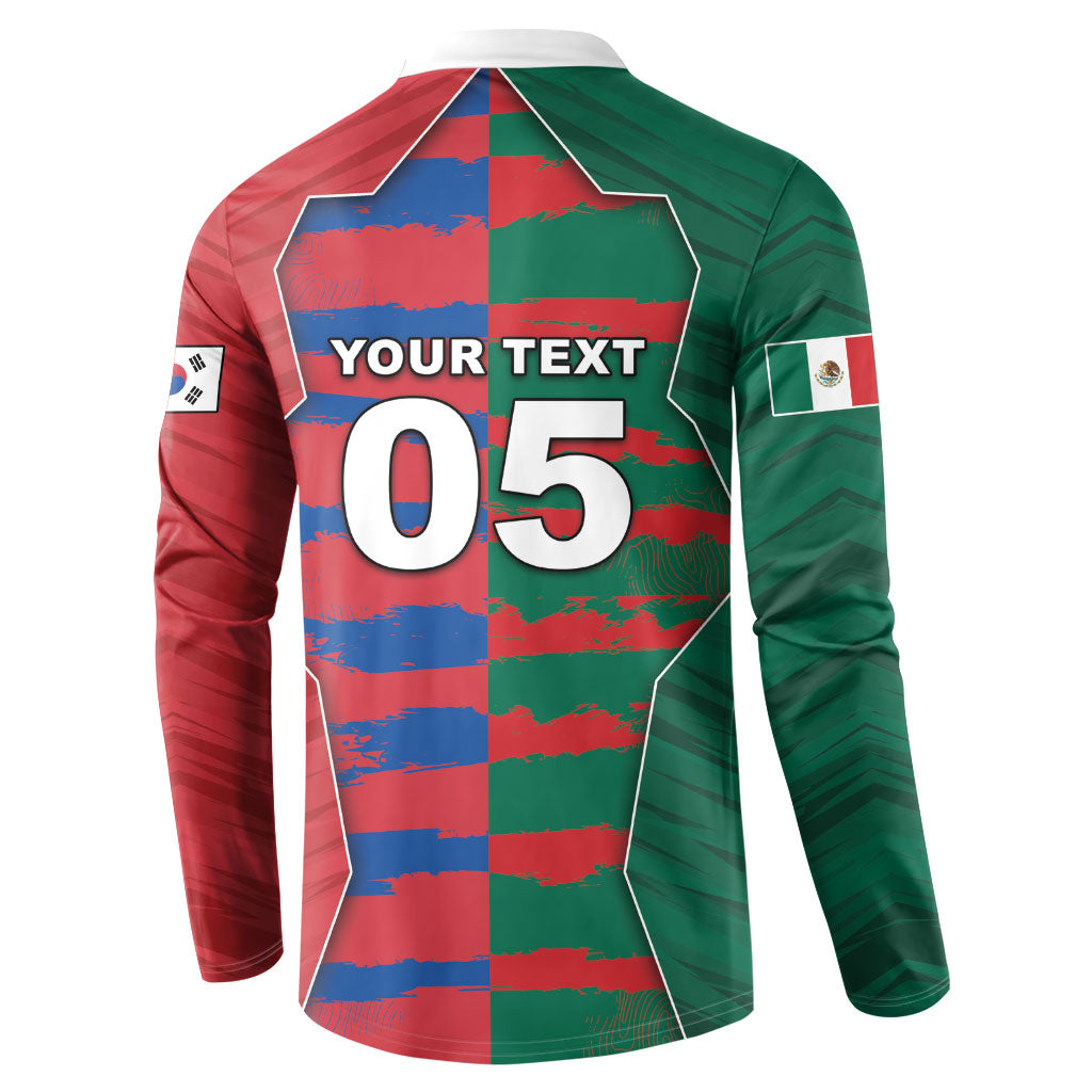 Custom Mexico And Korean Football Button Sweatshirt Split Flag Golden Trophy Grunge