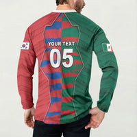 Custom Mexico And Korean Football Button Sweatshirt Split Flag Golden Trophy Grunge
