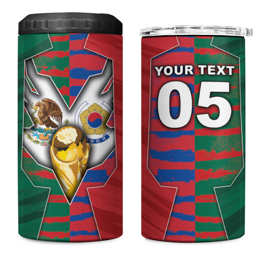 Custom Mexico And Korean Football 4 in 1 Can Cooler Tumbler Split Flag Golden Trophy Grunge
