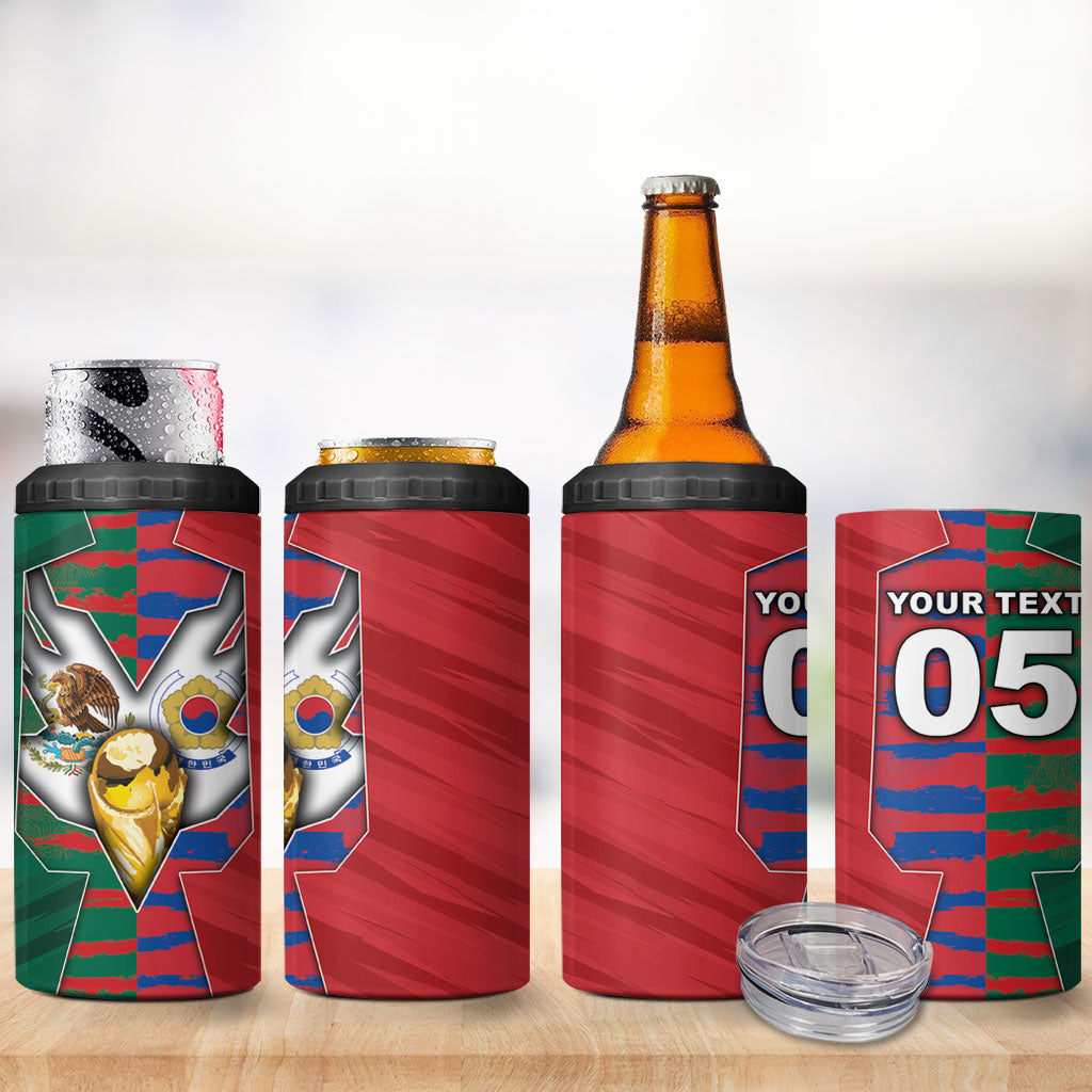 Custom Mexico And Korean Football 4 in 1 Can Cooler Tumbler Split Flag Golden Trophy Grunge