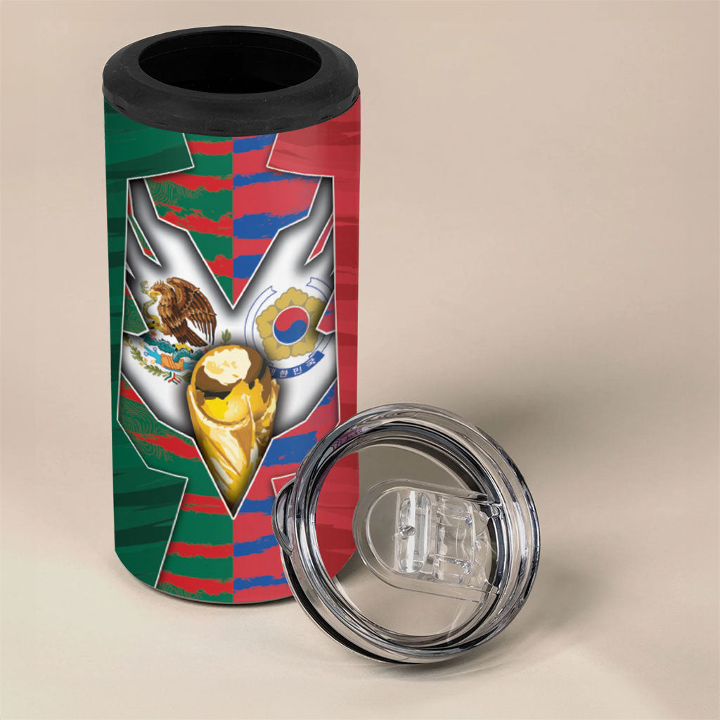 Custom Mexico And Korean Football 4 in 1 Can Cooler Tumbler Split Flag Golden Trophy Grunge