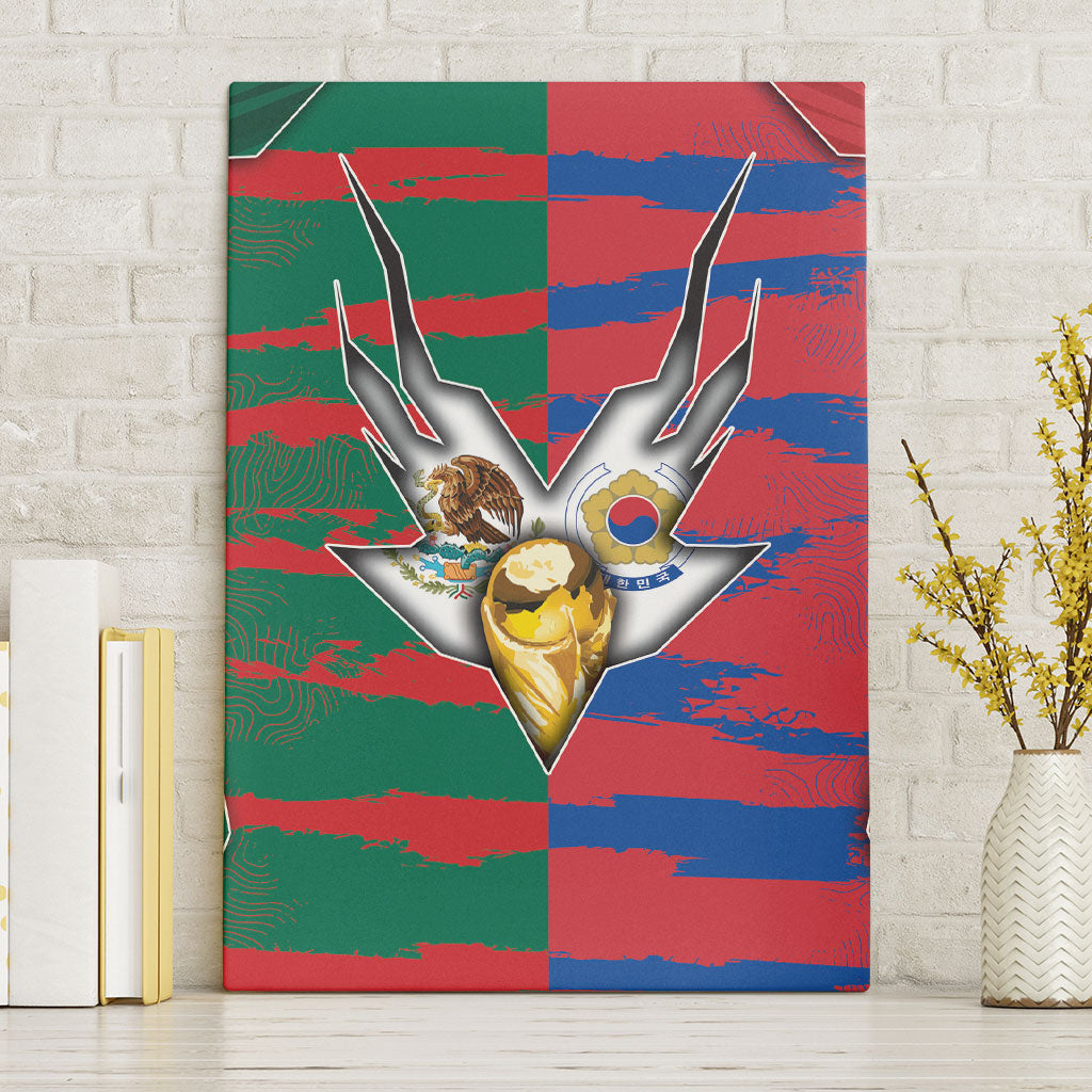 Mexico And Korean Football Canvas Wall Art Split Flag Golden Trophy Grunge