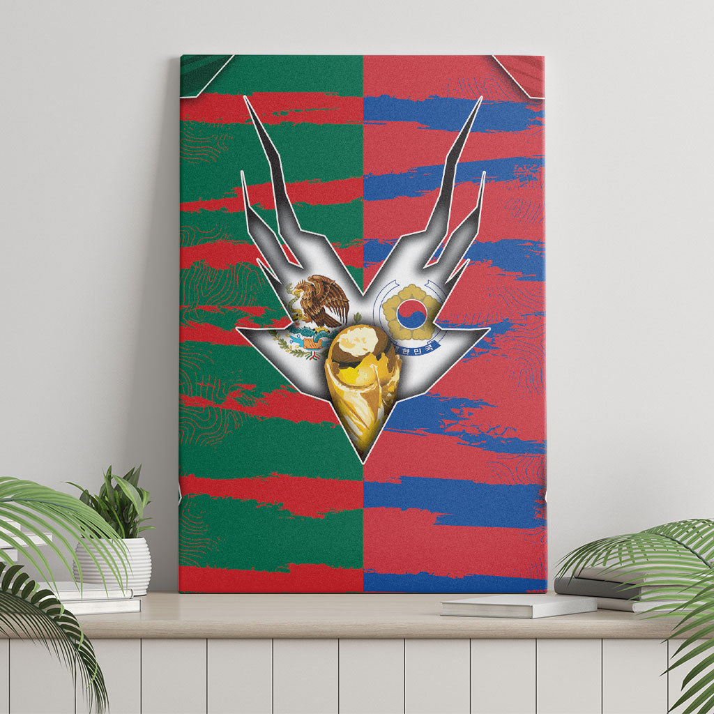 Mexico And Korean Football Canvas Wall Art Split Flag Golden Trophy Grunge