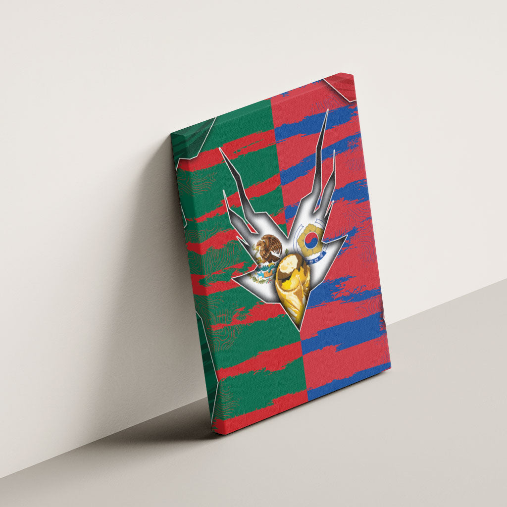 Mexico And Korean Football Canvas Wall Art Split Flag Golden Trophy Grunge