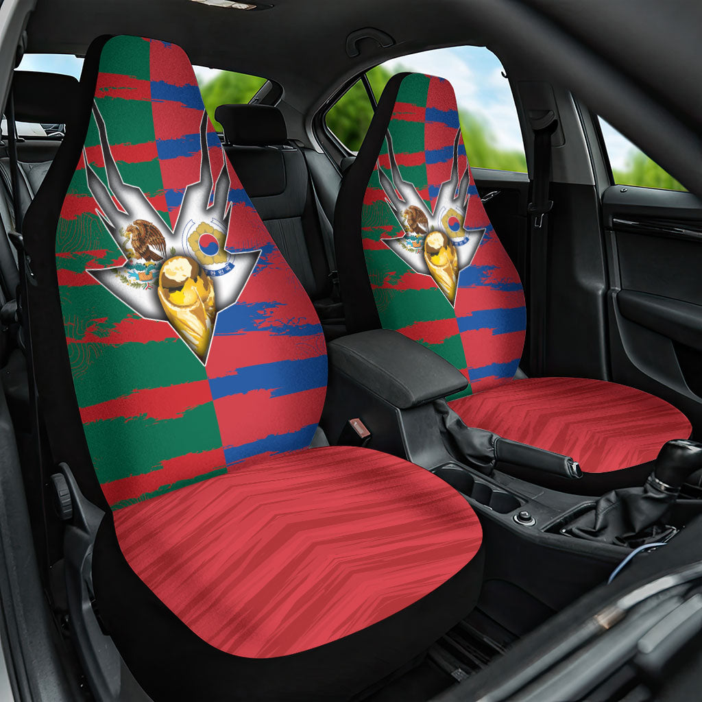 Mexico And Korean Football Car Seat Cover Split Flag Golden Trophy Grunge