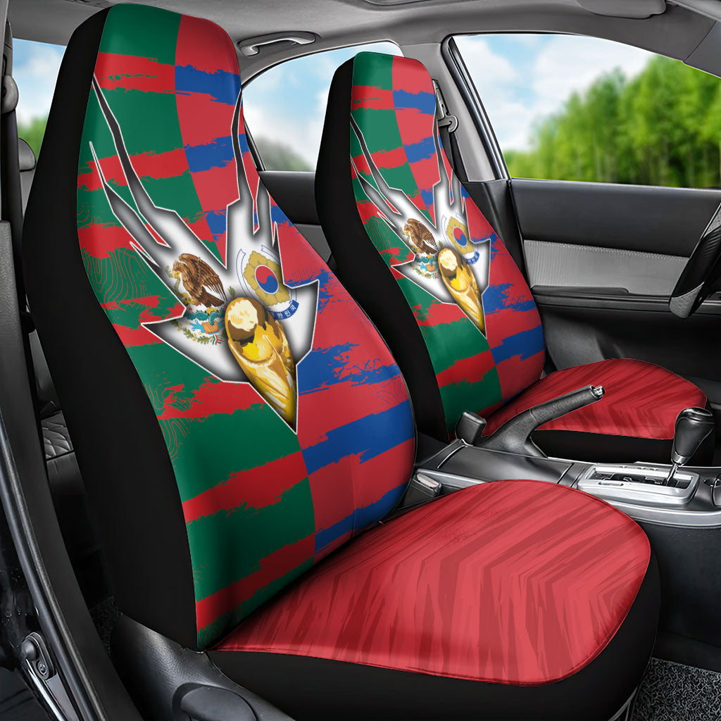 Mexico And Korean Football Car Seat Cover Split Flag Golden Trophy Grunge