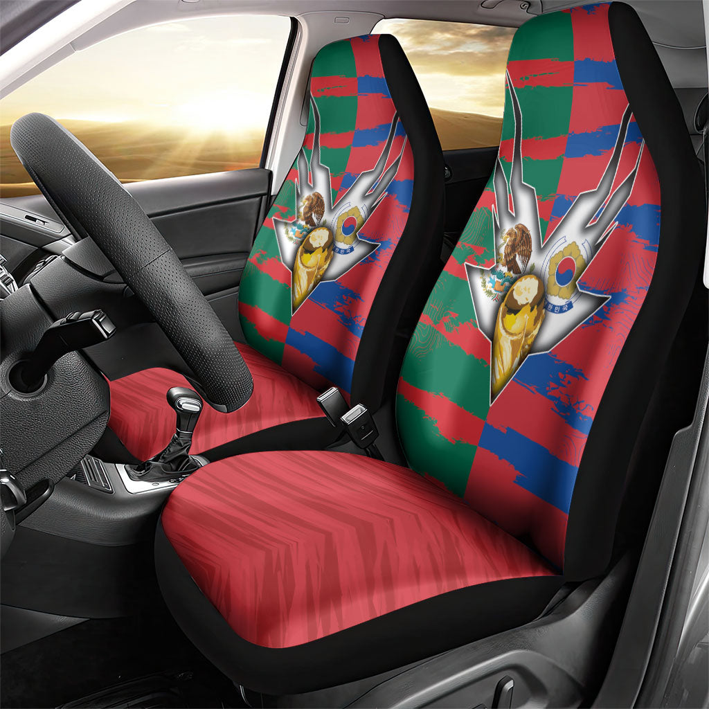 Mexico And Korean Football Car Seat Cover Split Flag Golden Trophy Grunge