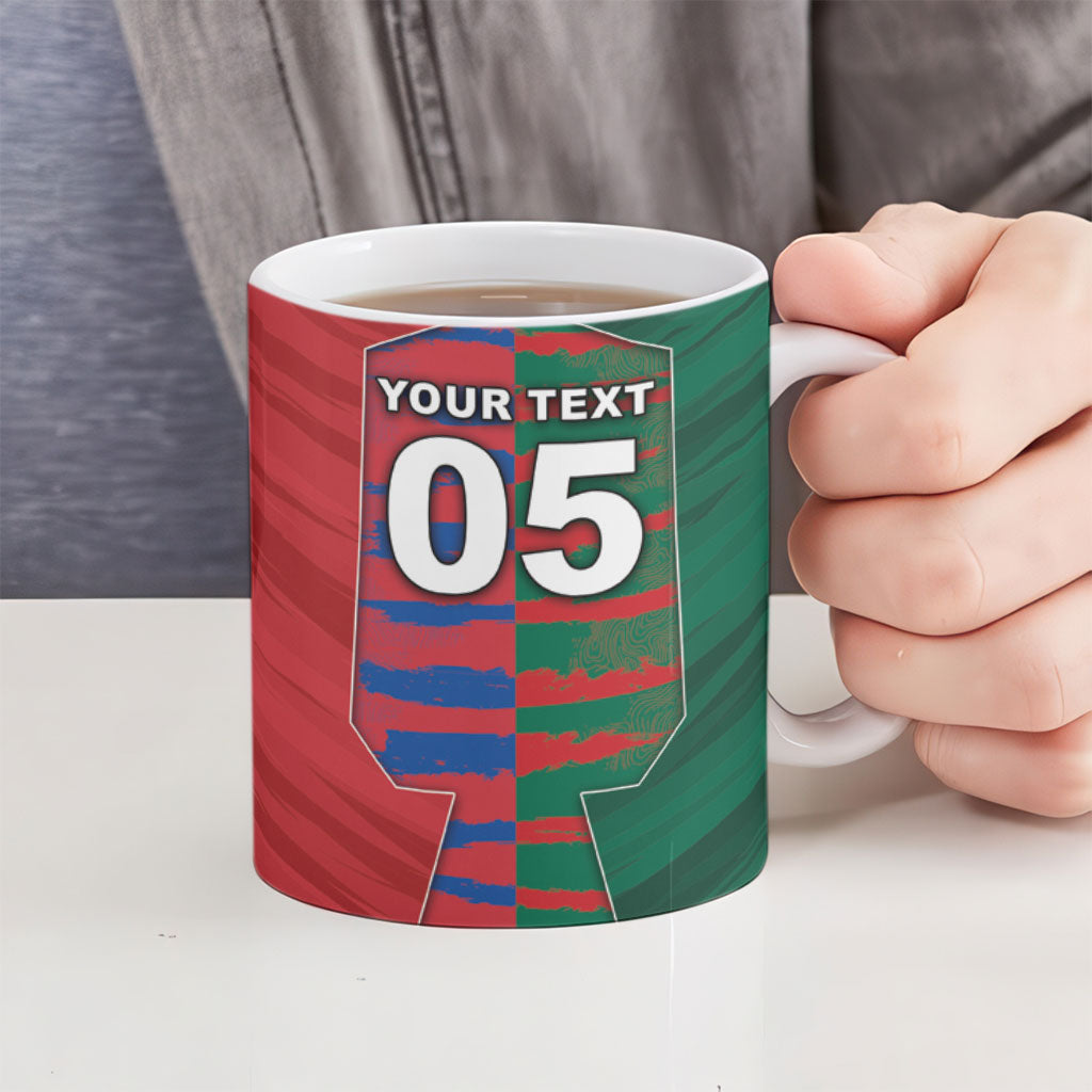 Custom Mexico And Korean Football Ceramic Mug Split Flag Golden Trophy Grunge