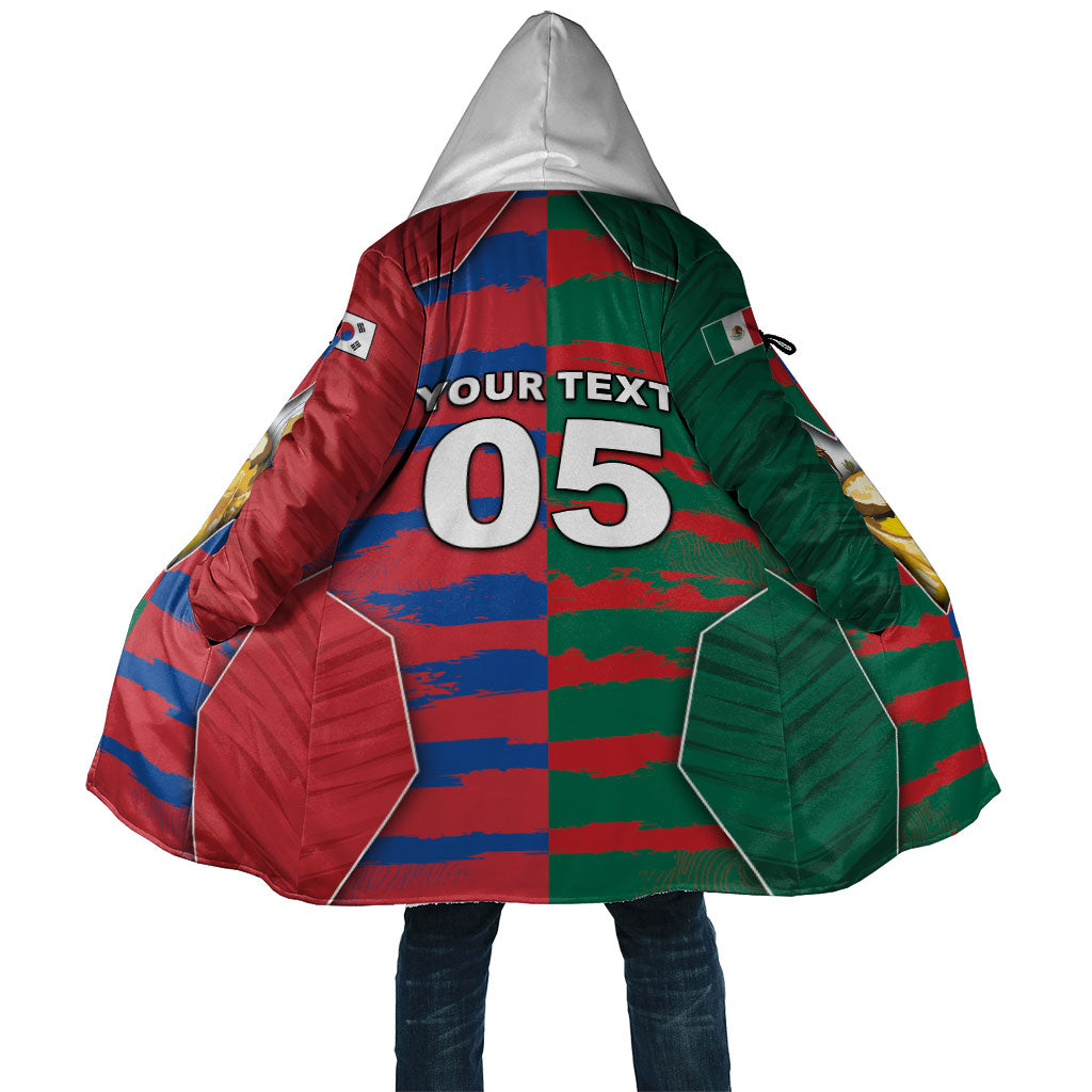 Custom Mexico And Korean Football Cloak Split Flag Golden Trophy Grunge