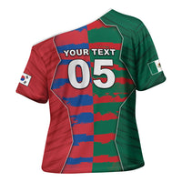 Custom Mexico And Korean Football Cross Shoulder Shirt Split Flag Golden Trophy Grunge