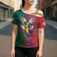 Custom Mexico And Korean Football Cross Shoulder Shirt Split Flag Golden Trophy Grunge