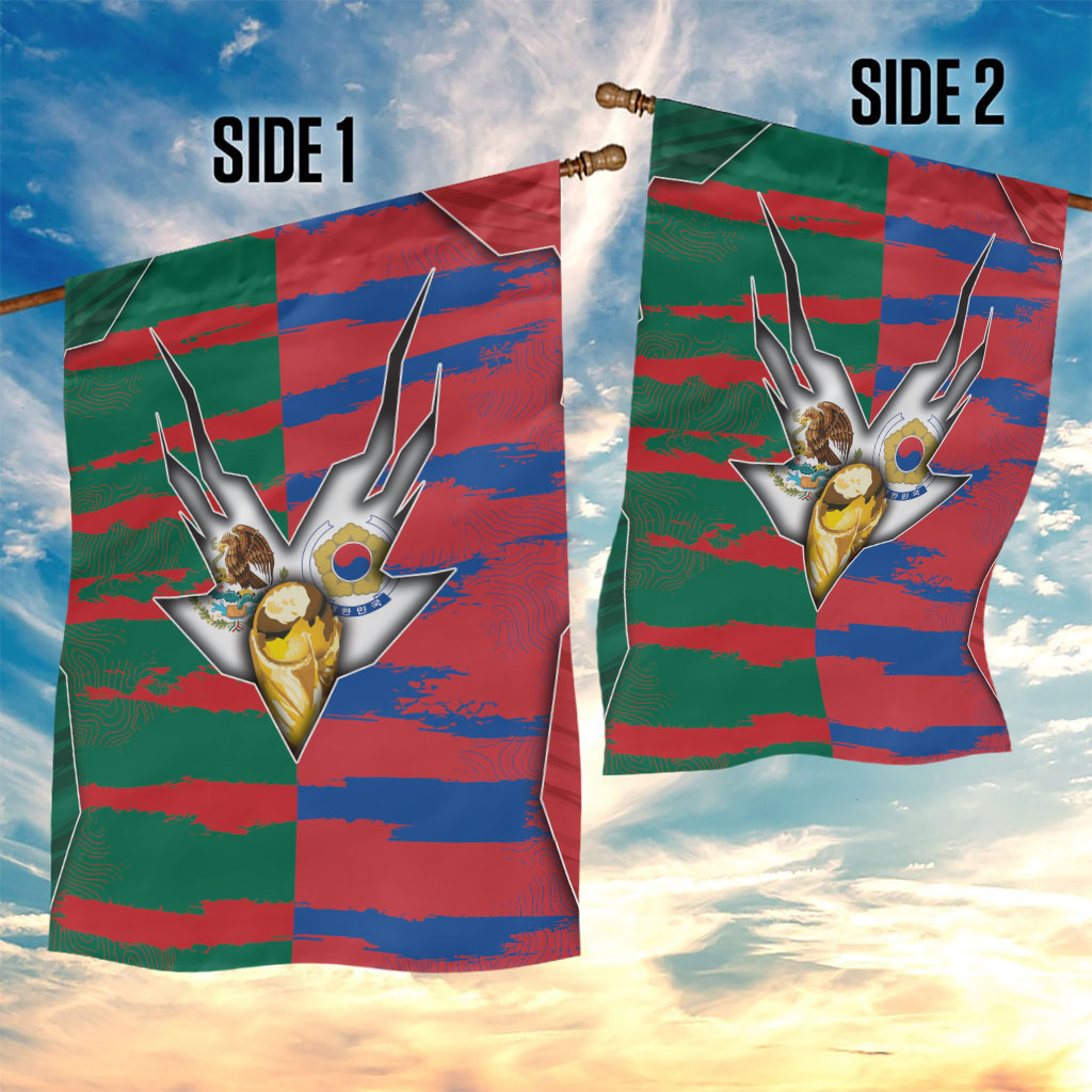 Mexico And Korean Football Garden Flag Split Flag Golden Trophy Grunge