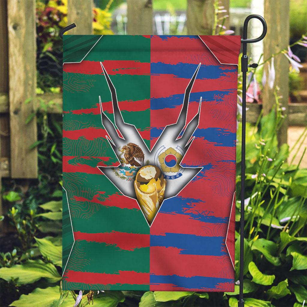Mexico And Korean Football Garden Flag Split Flag Golden Trophy Grunge