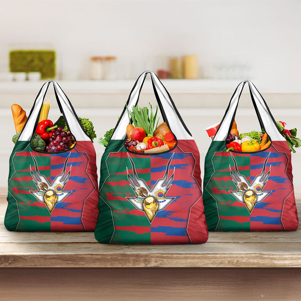 Mexico And Korean Football Grocery Bag Split Flag Golden Trophy Grunge