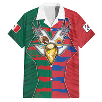 Custom Mexico And Korean Football Hawaiian Shirt Split Flag Golden Trophy Grunge