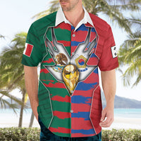 Custom Mexico And Korean Football Hawaiian Shirt Split Flag Golden Trophy Grunge
