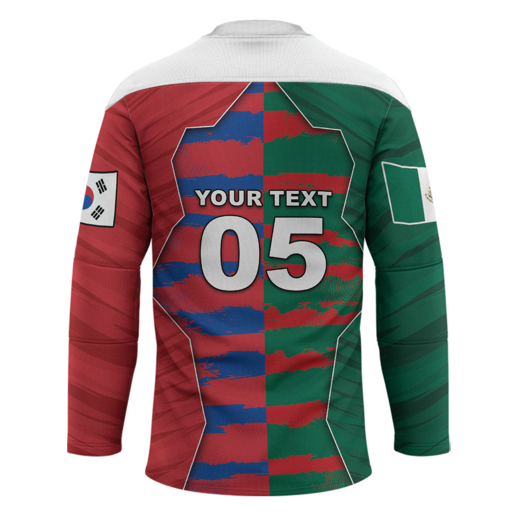 Custom Mexico And Korean Football Hockey Jersey Split Flag Golden Trophy Grunge