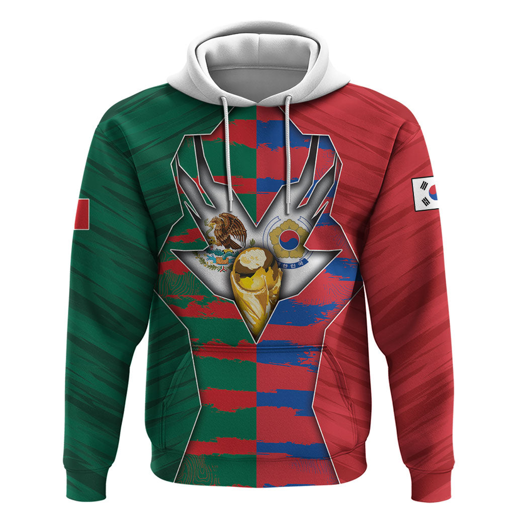 Custom Mexico And Korean Football Hoodie Split Flag Golden Trophy Grunge